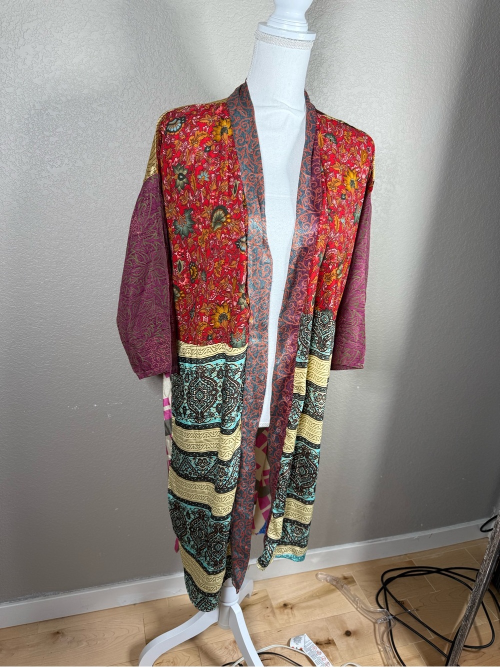 Bohemian Patchwork Open-Front Kimono